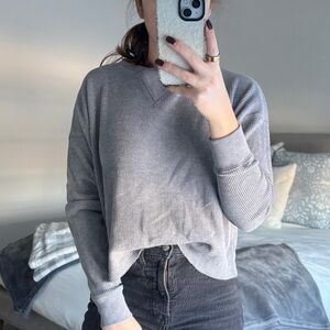Gray Waffle Knit Crop Sweater